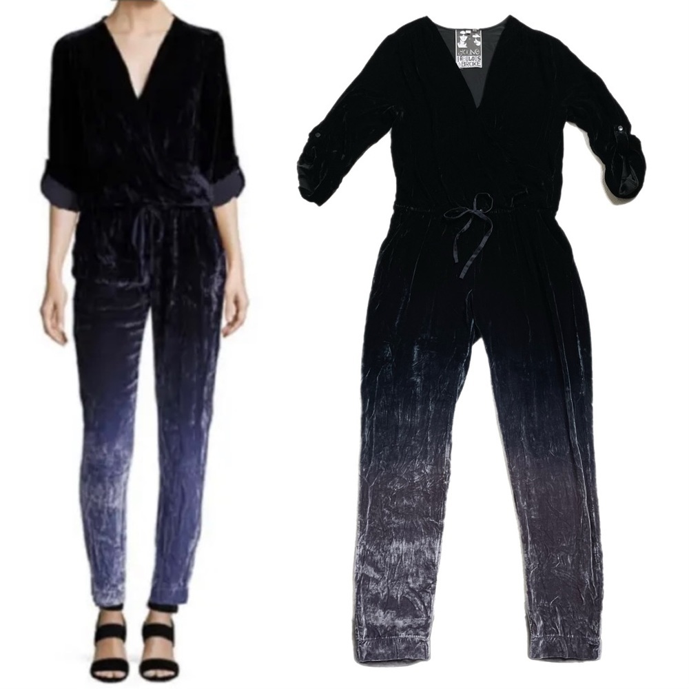 Young Fabulous and Broke Zander Black Velvet Grey Ombre Jumpsuit M